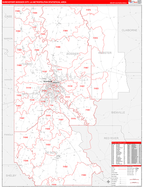 Shreveport-Bossier City Metro Area Wall Map